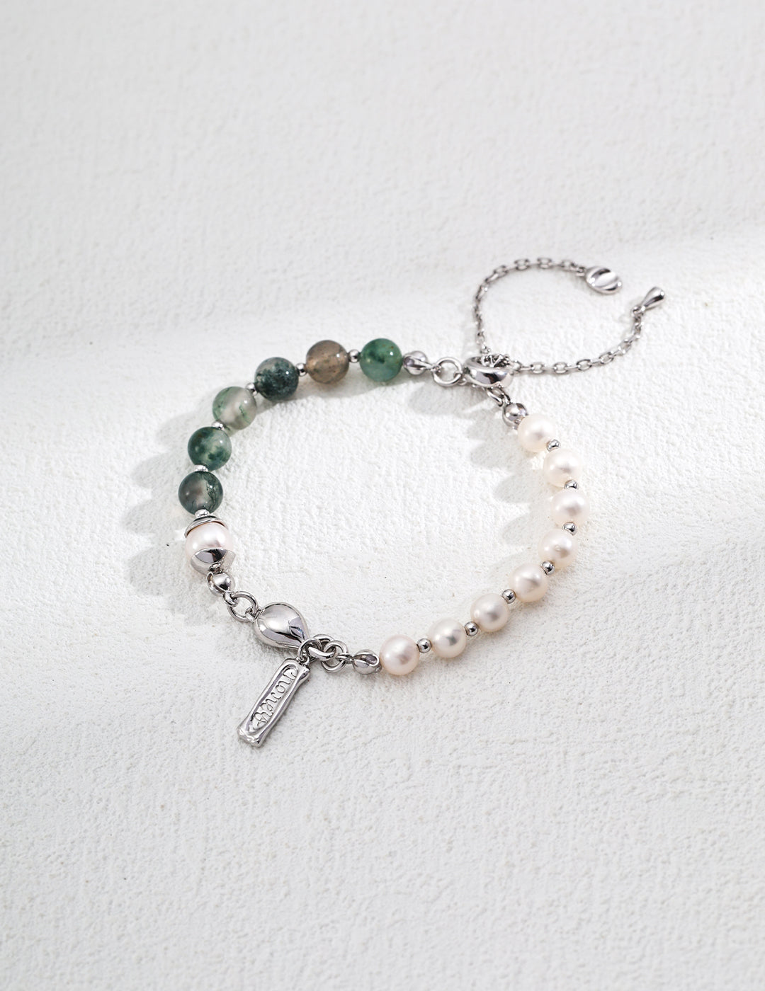 Beads Grass Agate Strawberry Quartz Silver Bracelet