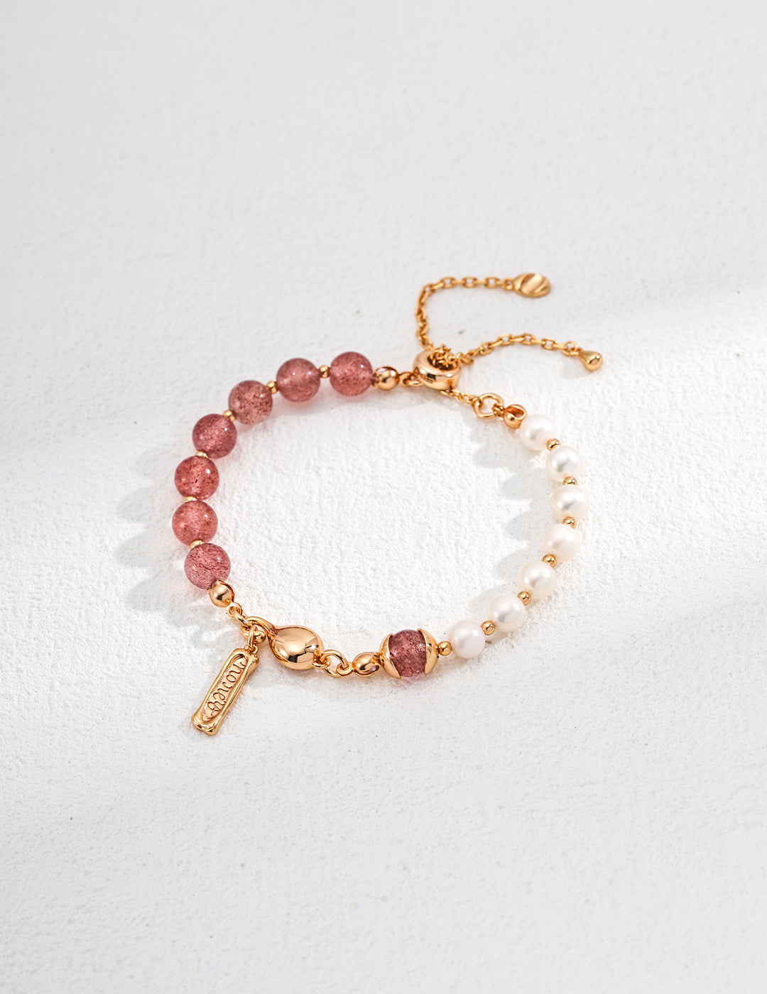Beads Grass Agate Strawberry Quartz Silver Bracelet