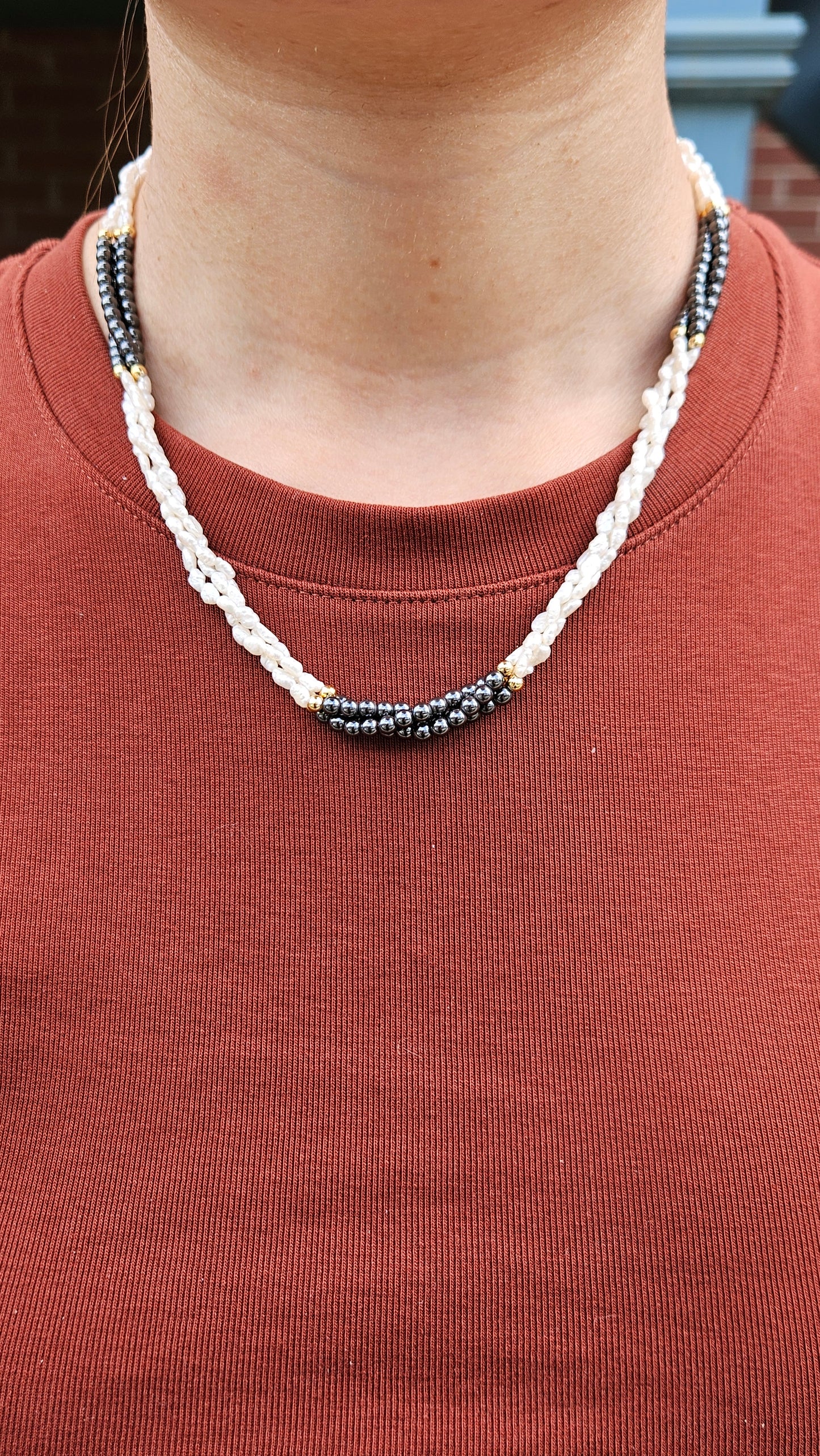 Vintage Natural Freshwater Pearl & Black Hematite Multi-Strand Necklace
