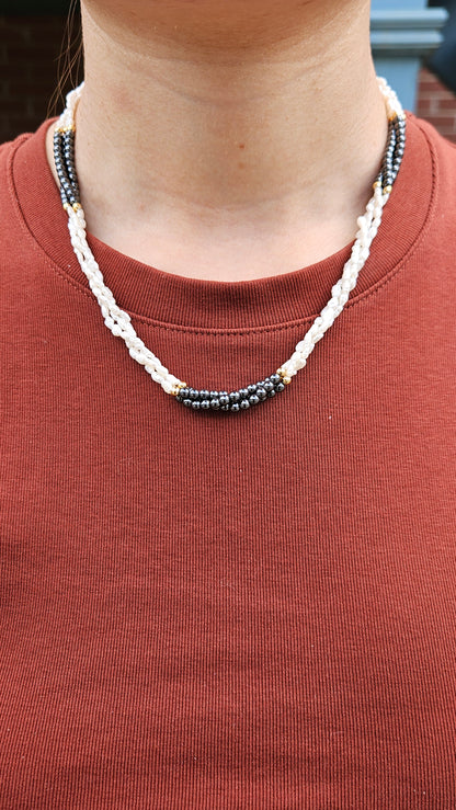 Vintage Natural Freshwater Pearl & Black Hematite Multi-Strand Necklace