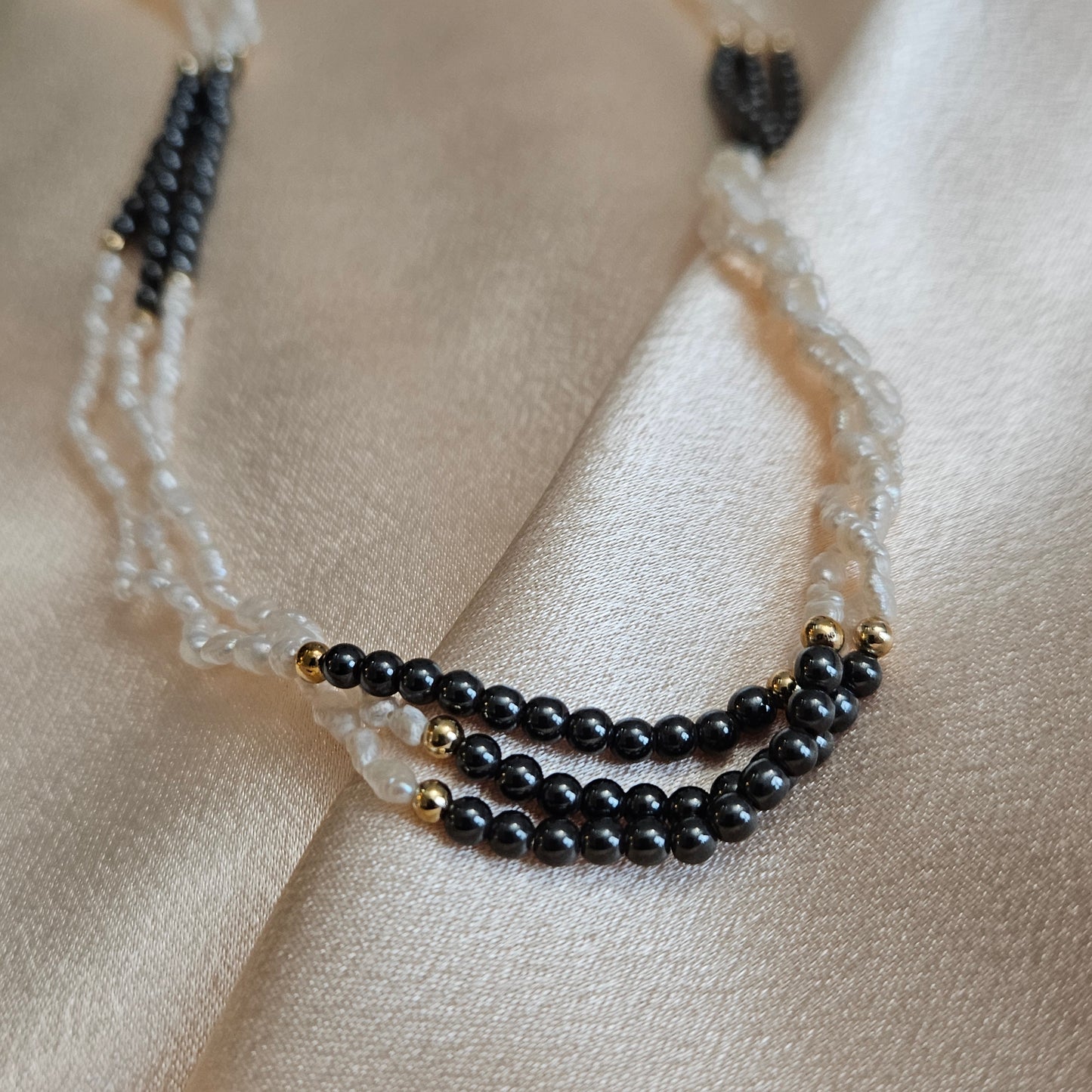 Vintage Natural Freshwater Pearl & Black Hematite Multi-Strand Necklace