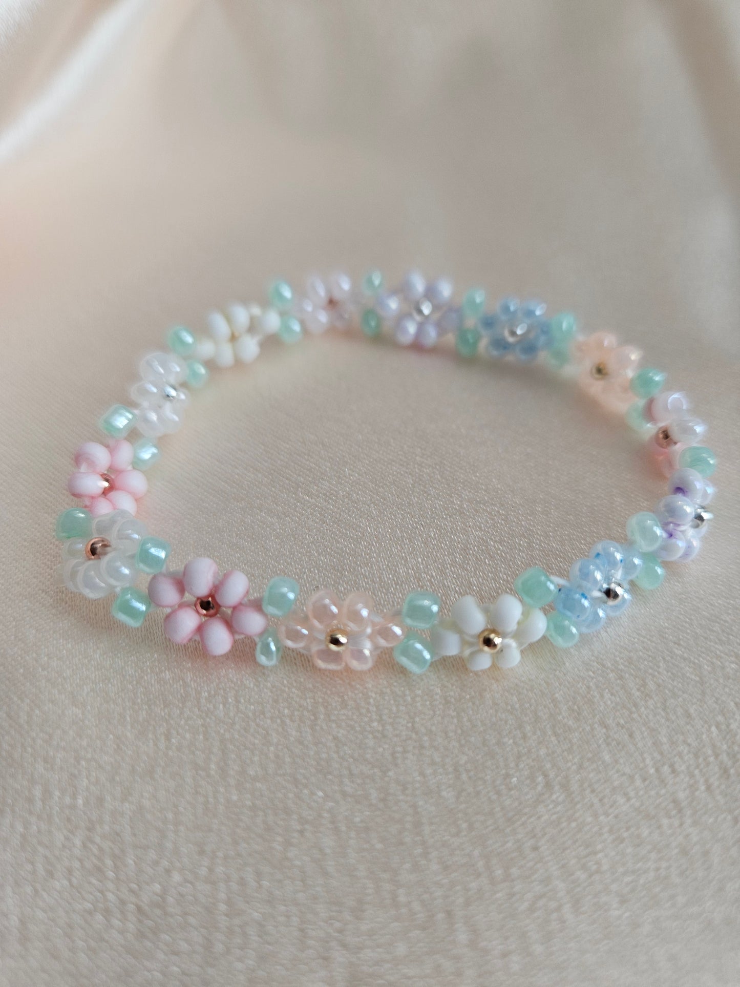 Pastel Garden Handmade Flower Beaded Bracelet