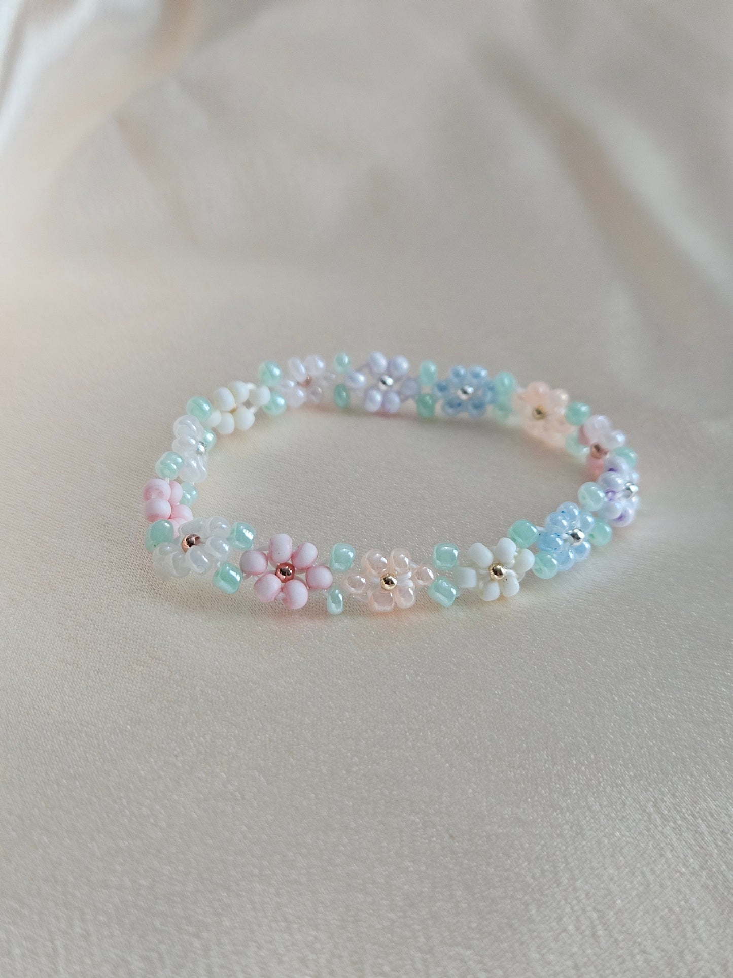 Pastel Garden Handmade Flower Beaded Bracelet