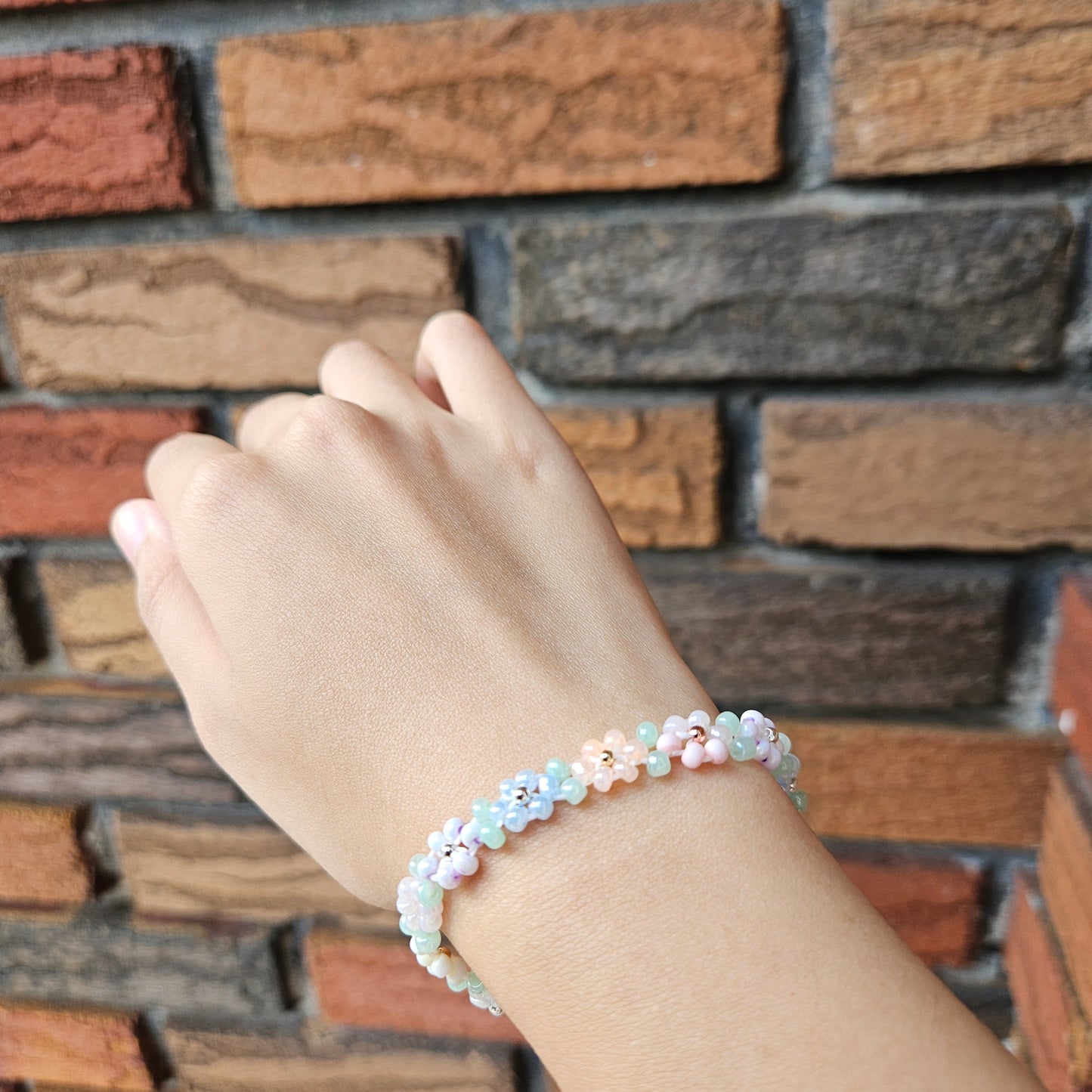 Pastel Garden Handmade Flower Beaded Bracelet