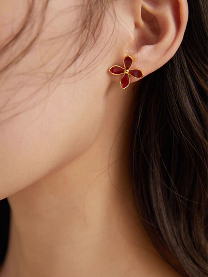 Flower Oil Red Drip Glaze Earrings