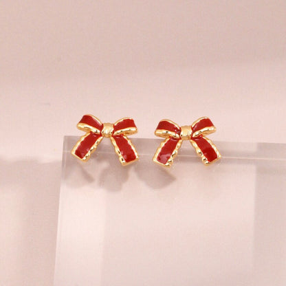 Coquette Bow Tie Oil Red Drip Glaze Earrings