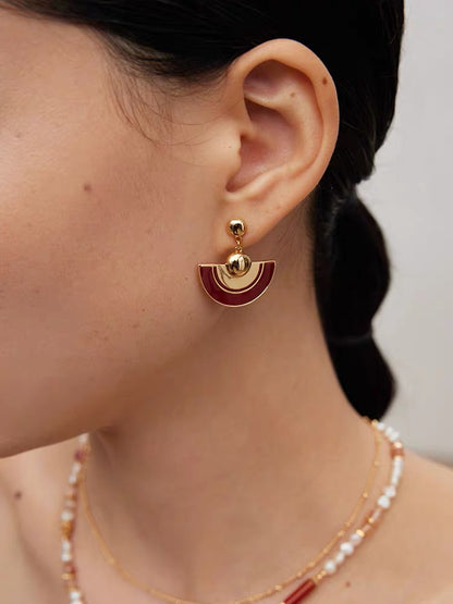 Folding Fan Red/Black Drip Glaze Earrings