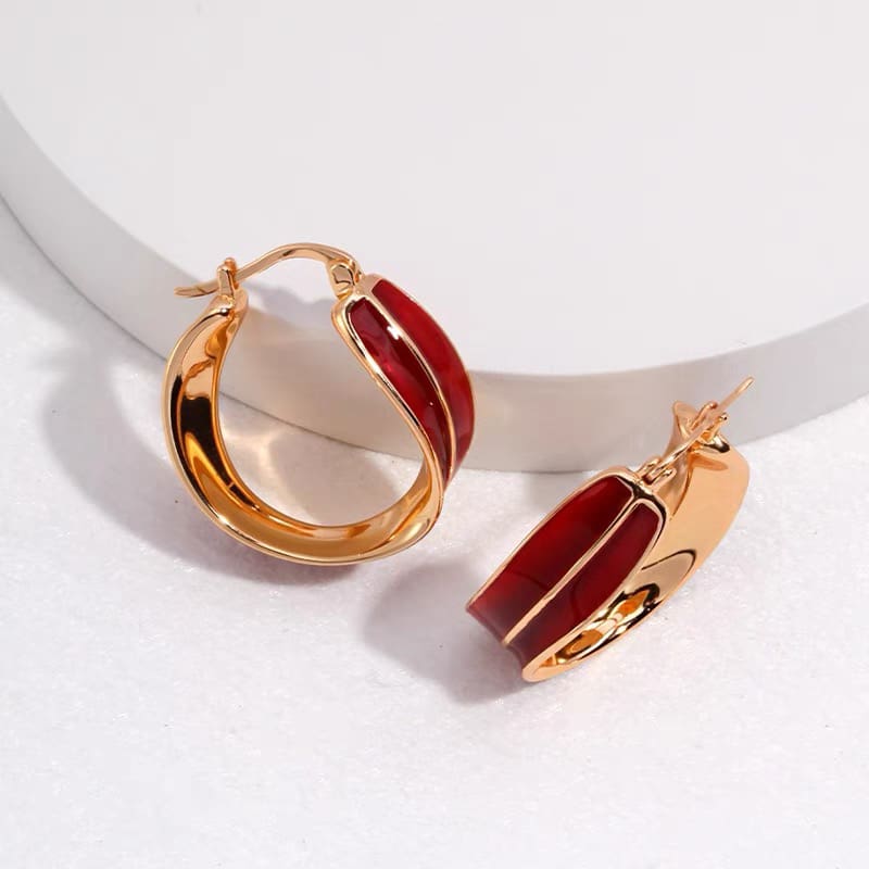 Circle Hoop Red Dripping Glaze Earrings