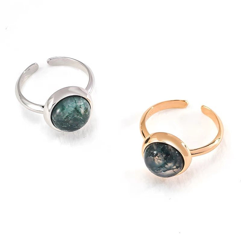 Elegant Seaweed Agate Silver Rings, non-allergenic, tarnish-free, ocean-inspired.