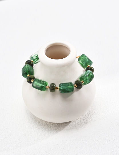 Green Resin Stone Silver Bracelet