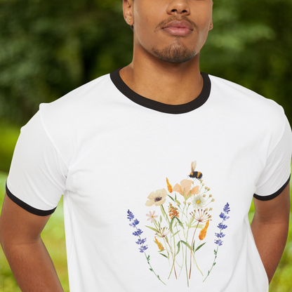 Floral Fusion Unisex Cotton Ringer T-Shirt