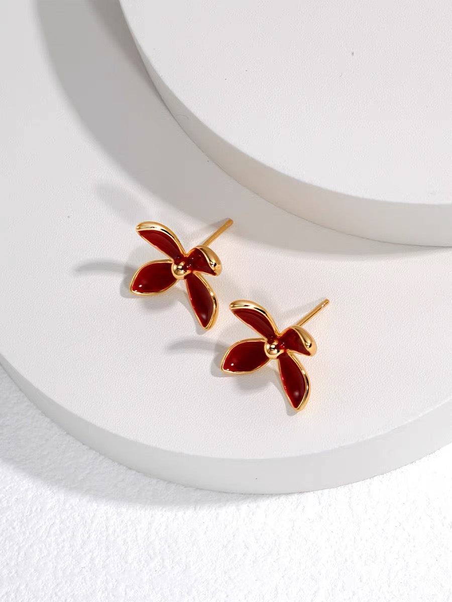 Flower Oil Red Drip Glaze Earrings