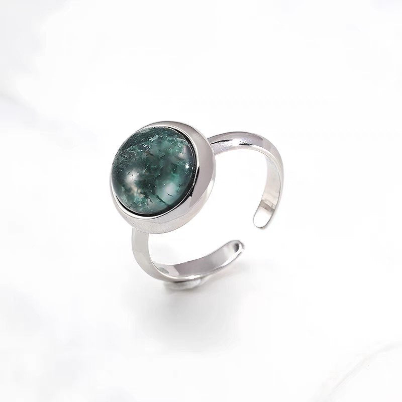 Elegant Seaweed Agate Silver Rings, non-allergenic, tarnish-free, ocean-inspired.