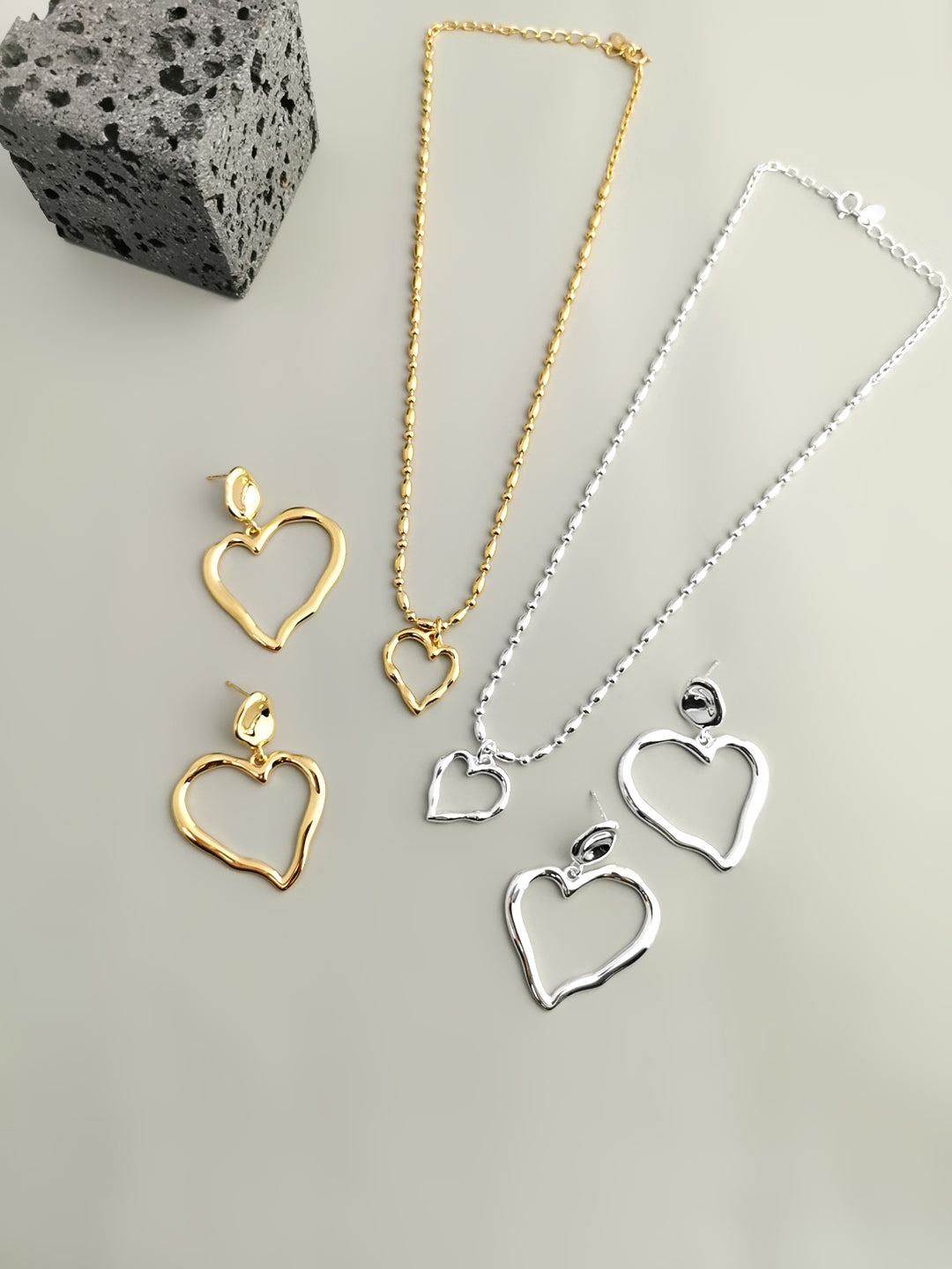 Silver Heart Necklace/ Earrings Set