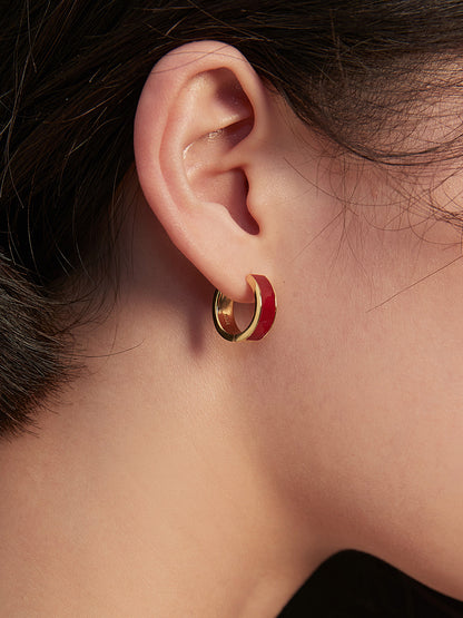 Circle Red Drip Glaze Earrings