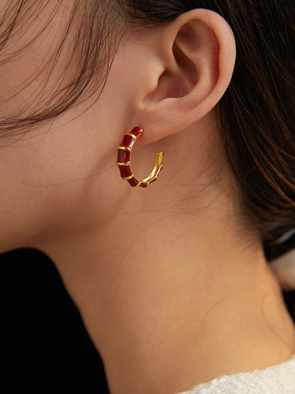 Oil Red Drip Glaze Hoop Earrings