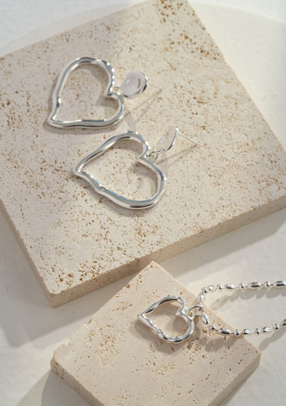 Silver Heart Necklace/ Earrings Set