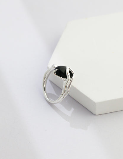 Natural black onyx ring