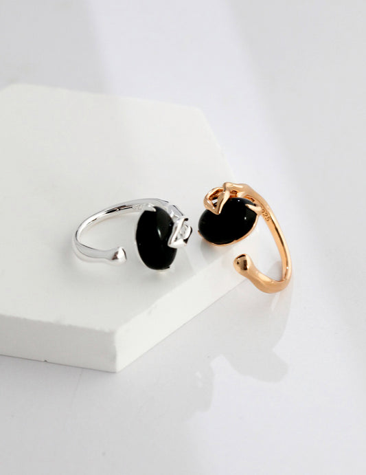 Natural black onyx ring