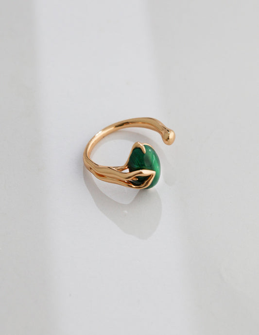 Green natural malachite ring