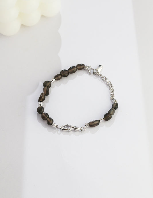 Unisex Silver Obsidian Bracelet