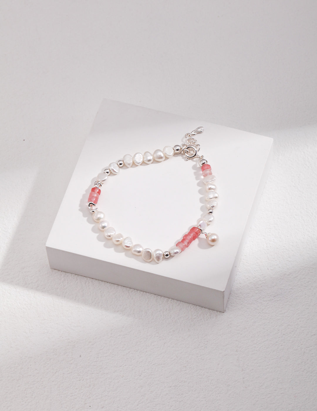 Peach Blossom Pure Silver Pearl Bracelet/ Necklace Set