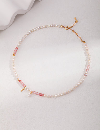 Peach Blossom Pure Silver Pearl Bracelet/ Necklace Set