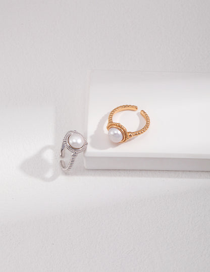 French Style Pure Silver Pearl Ring