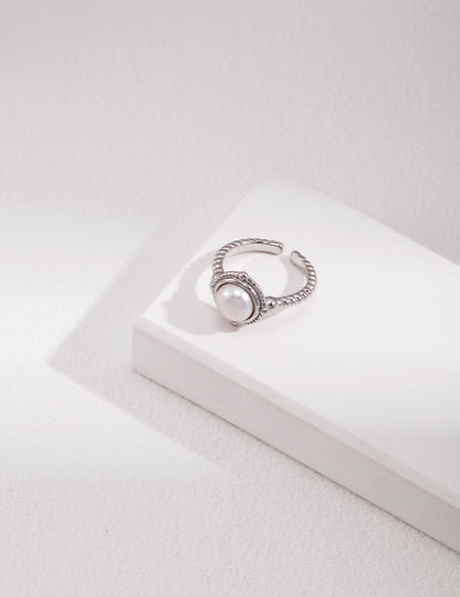 French Style Pure Silver Pearl Ring