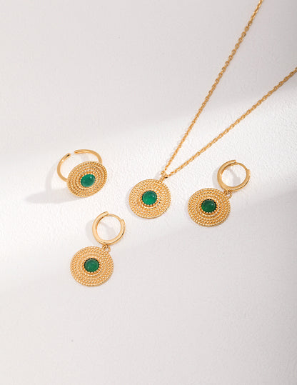 Green Chalcedony Silver Necklace/Ring/Earrings