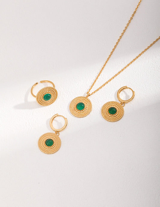 Green Chalcedony Silver Necklace/Ring/Earrings