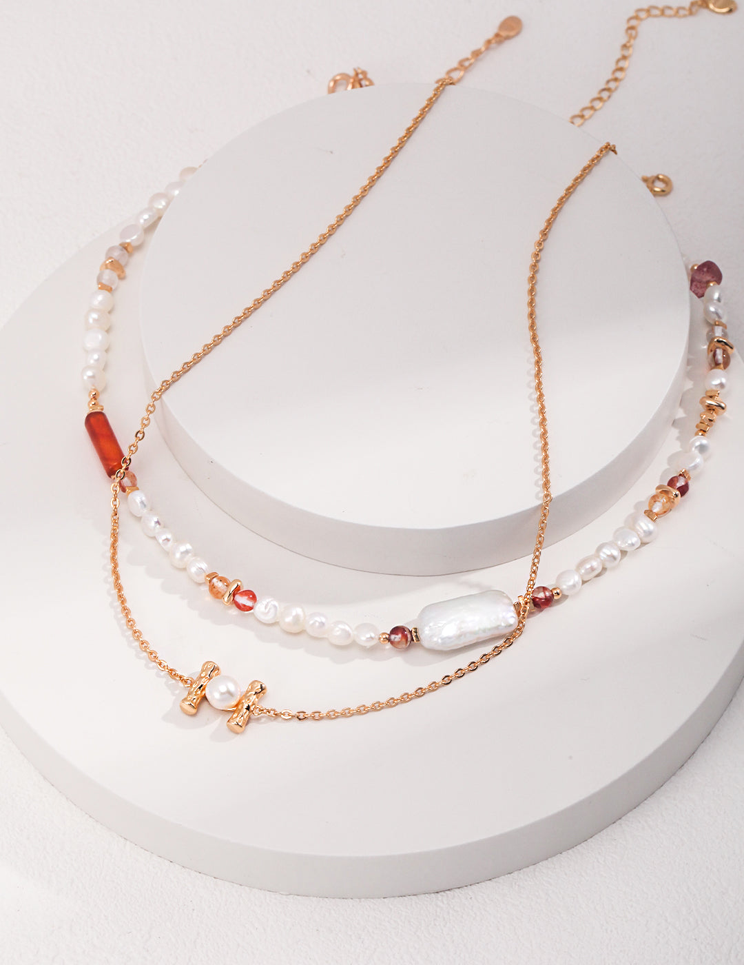 Strawberry Crystal Pearl Silver Necklace