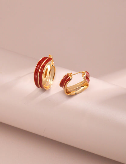 Circle Hoop Red Dripping Glaze Earrings