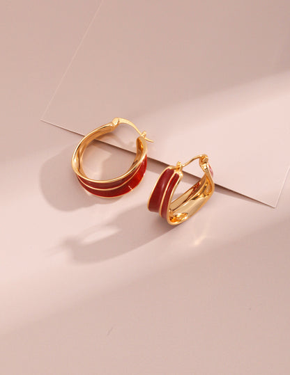 Circle Hoop Red Dripping Glaze Earrings