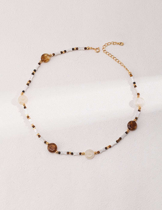 Tiger Stone Shell Bamboo Shape Necklace