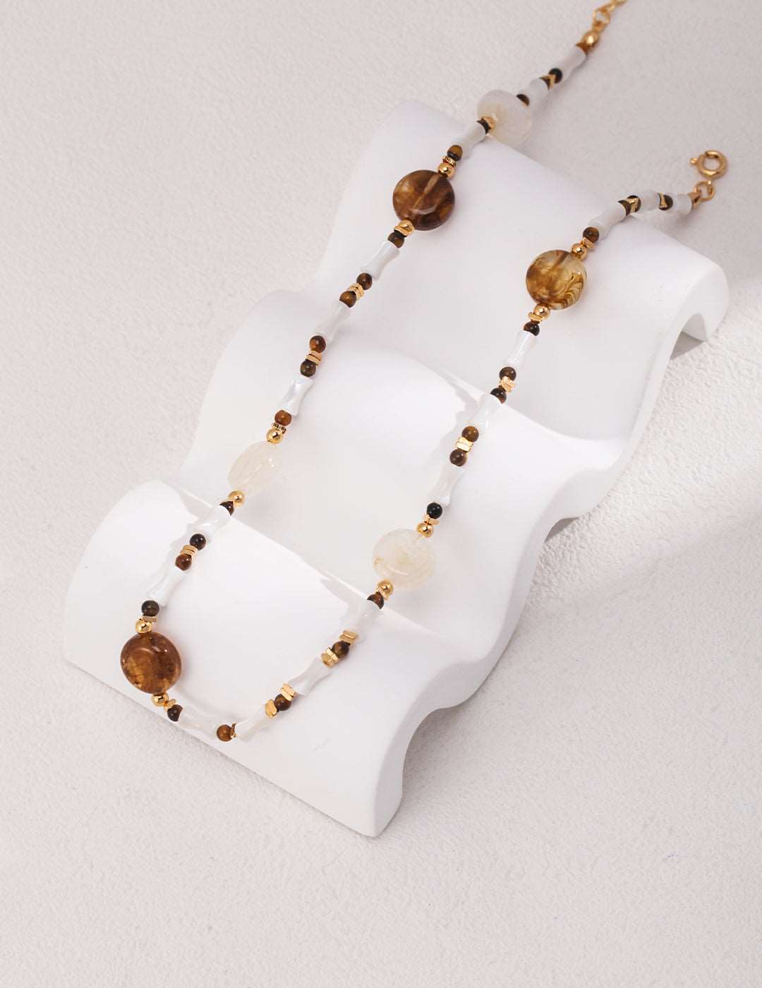 Tiger Stone Shell Bamboo Shape Necklace