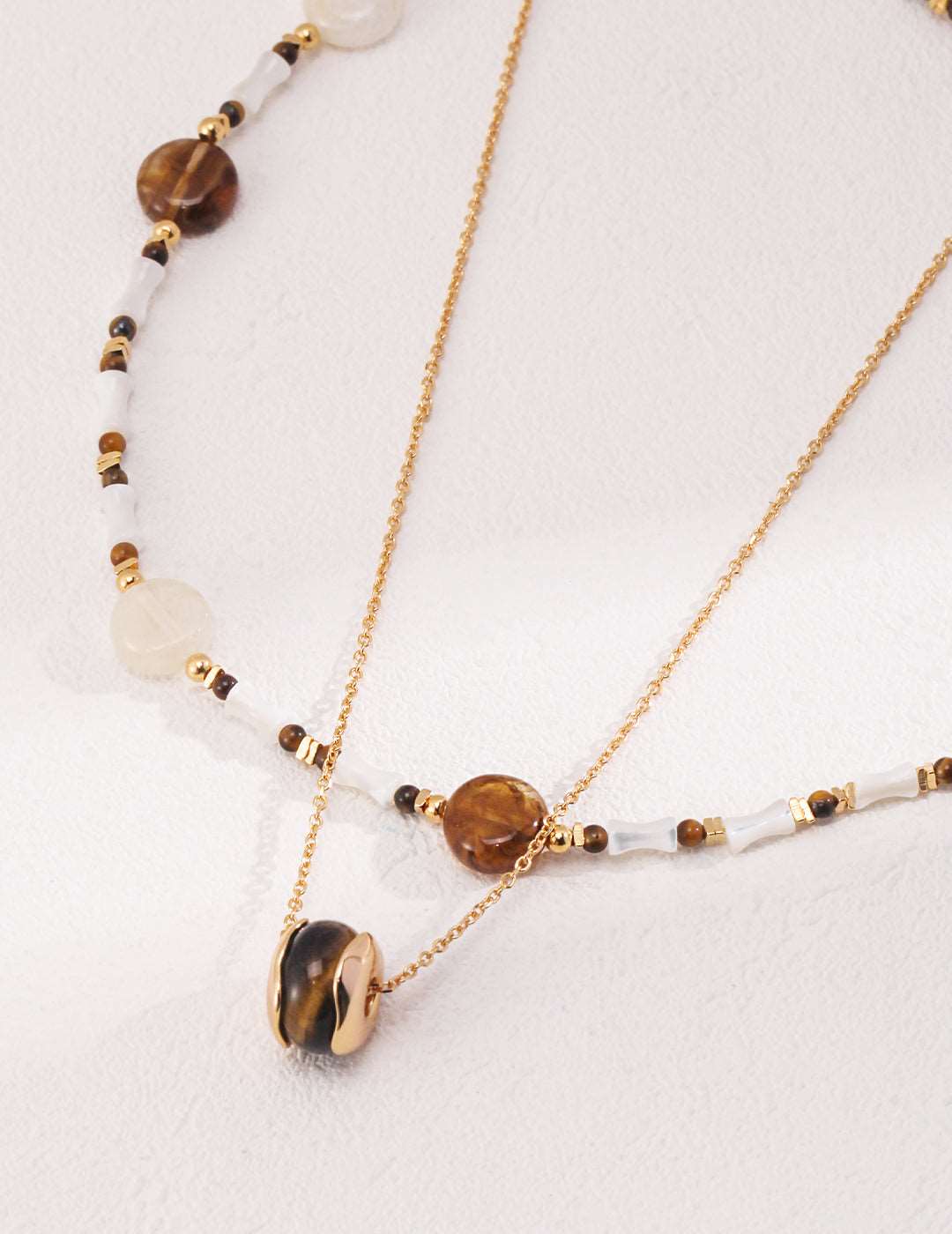 Tiger Stone Shell Bamboo Shape Necklace