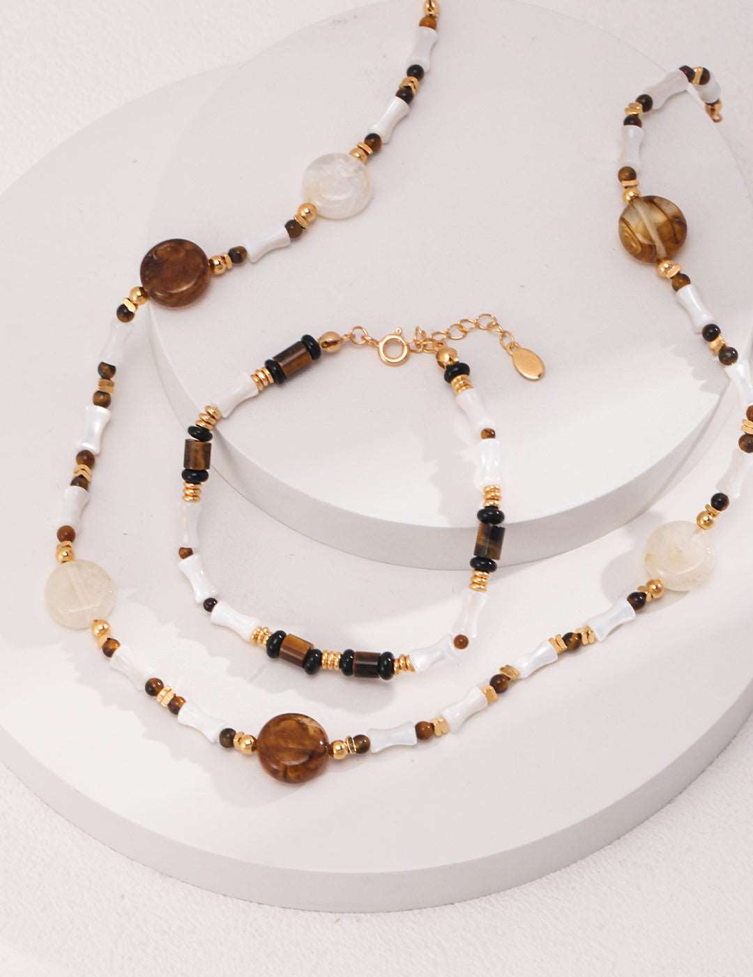 Tiger Stone Shell Bamboo Shape Necklace