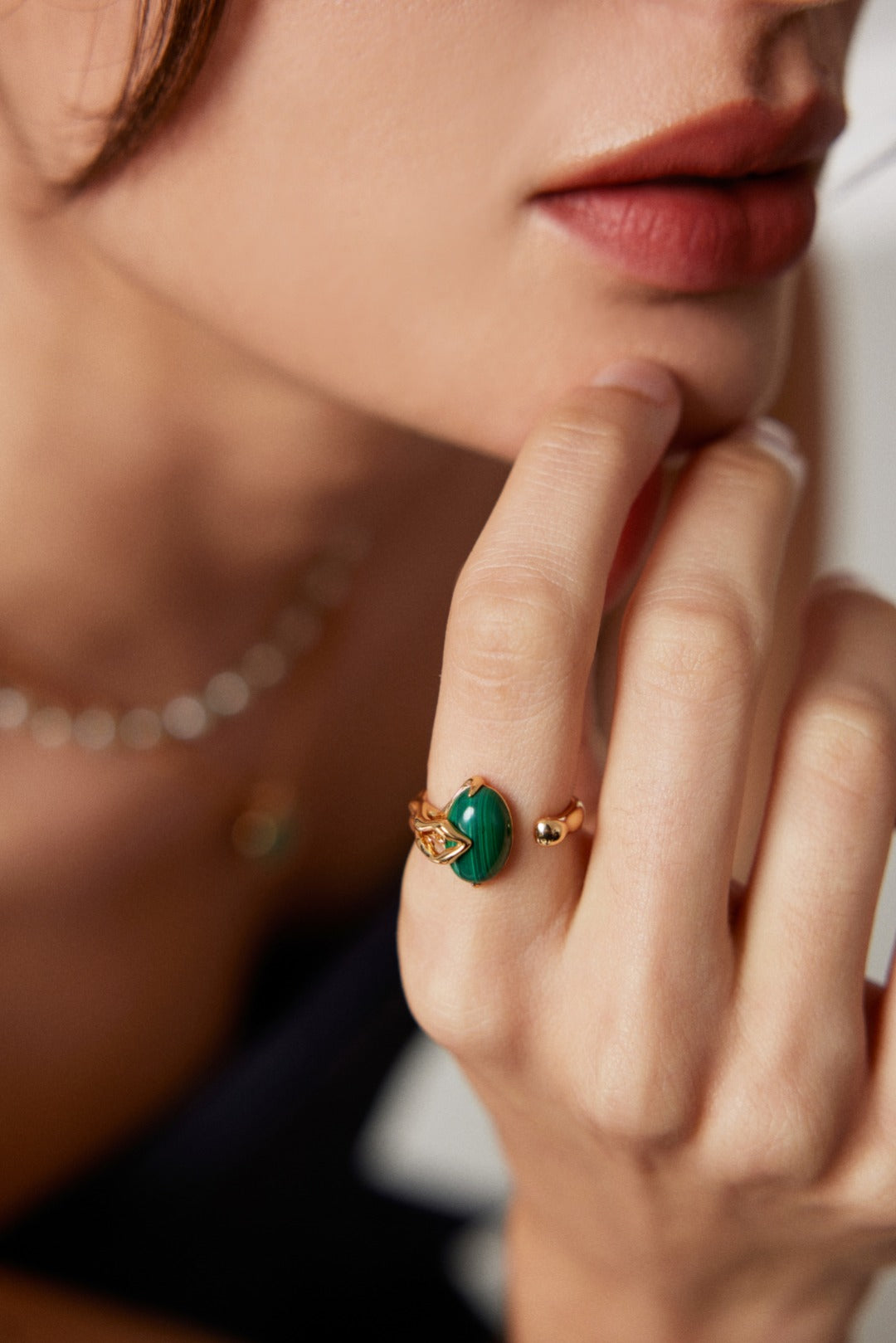 Green natural malachite ring