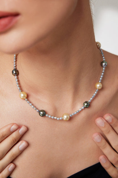 Radiant Multicolor Akoya Tahitian Pearl Necklace