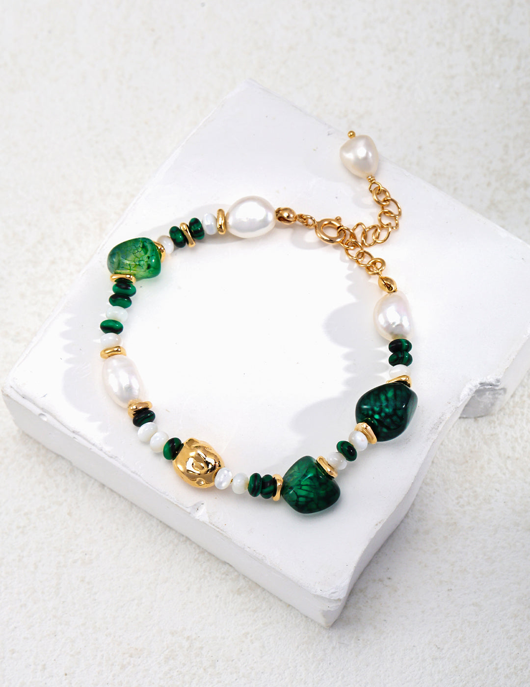 Unisex Peacock Stone Green Blue Stripe Agate Pearl Set