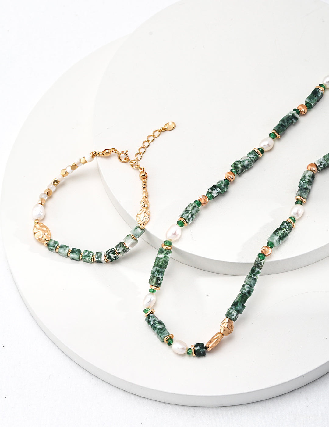 Qinghai Jade Pearl Bracelet/Necklace Set