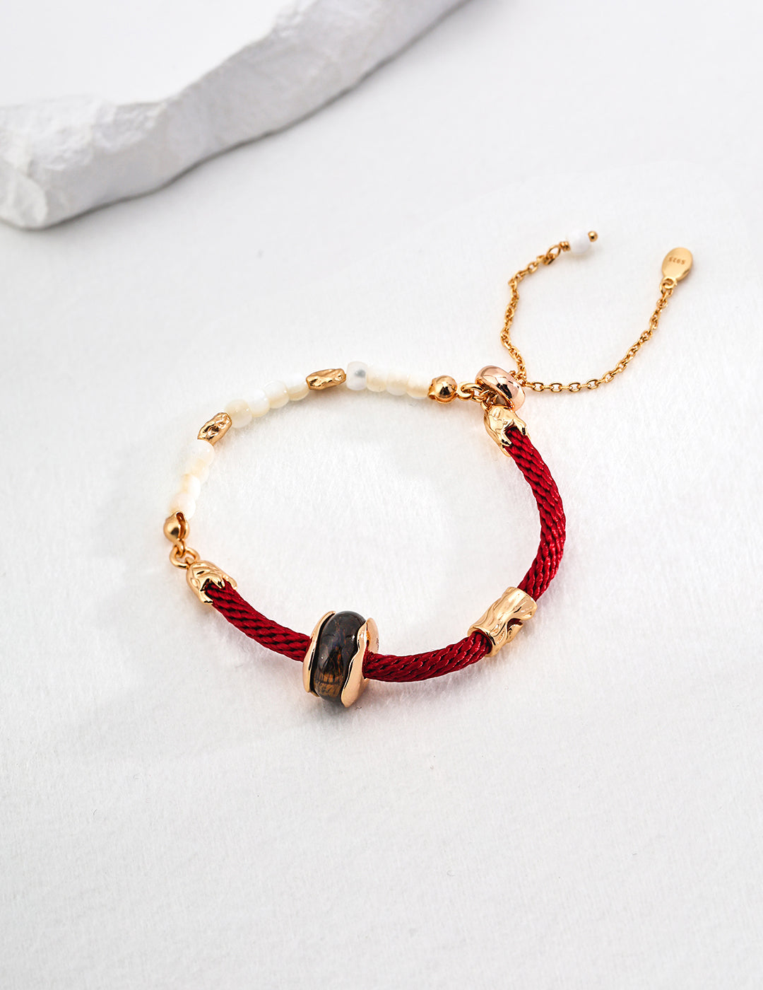 The Moon Lucky Red Leather Silver Pearl Bracelet