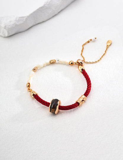 The Moon Lucky Red Leather Silver Pearl Bracelet