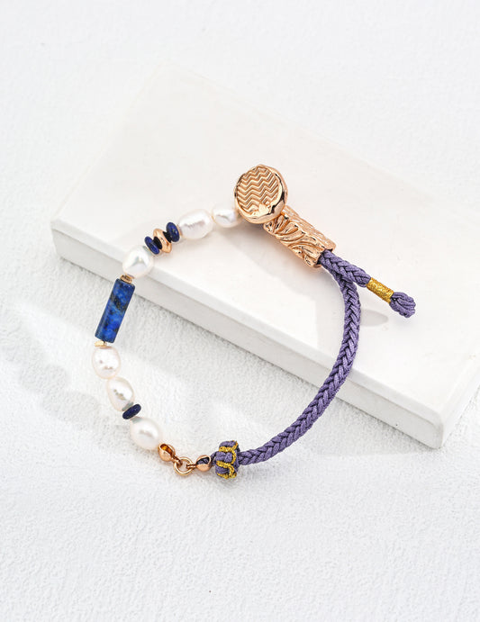 Aquarius Zodiac Lapis Lazuli Pearl Silver Bracelet