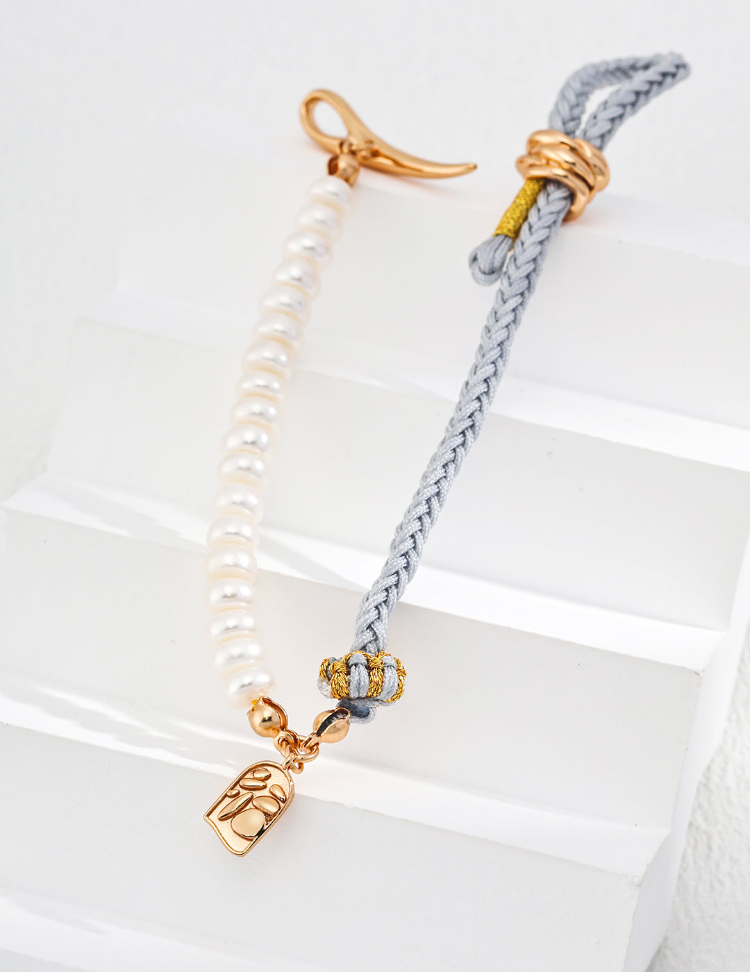 Cancer Zodiac Braided Silver Pearl Bracelet