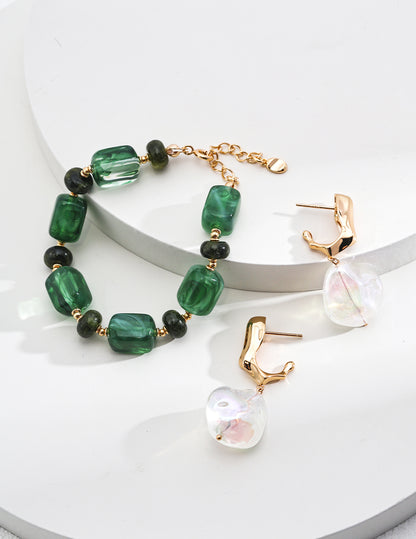 Green Resin Stone Silver Bracelet