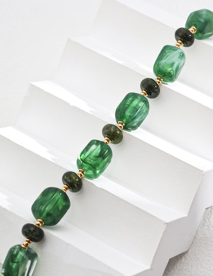 Green Resin Stone Silver Bracelet