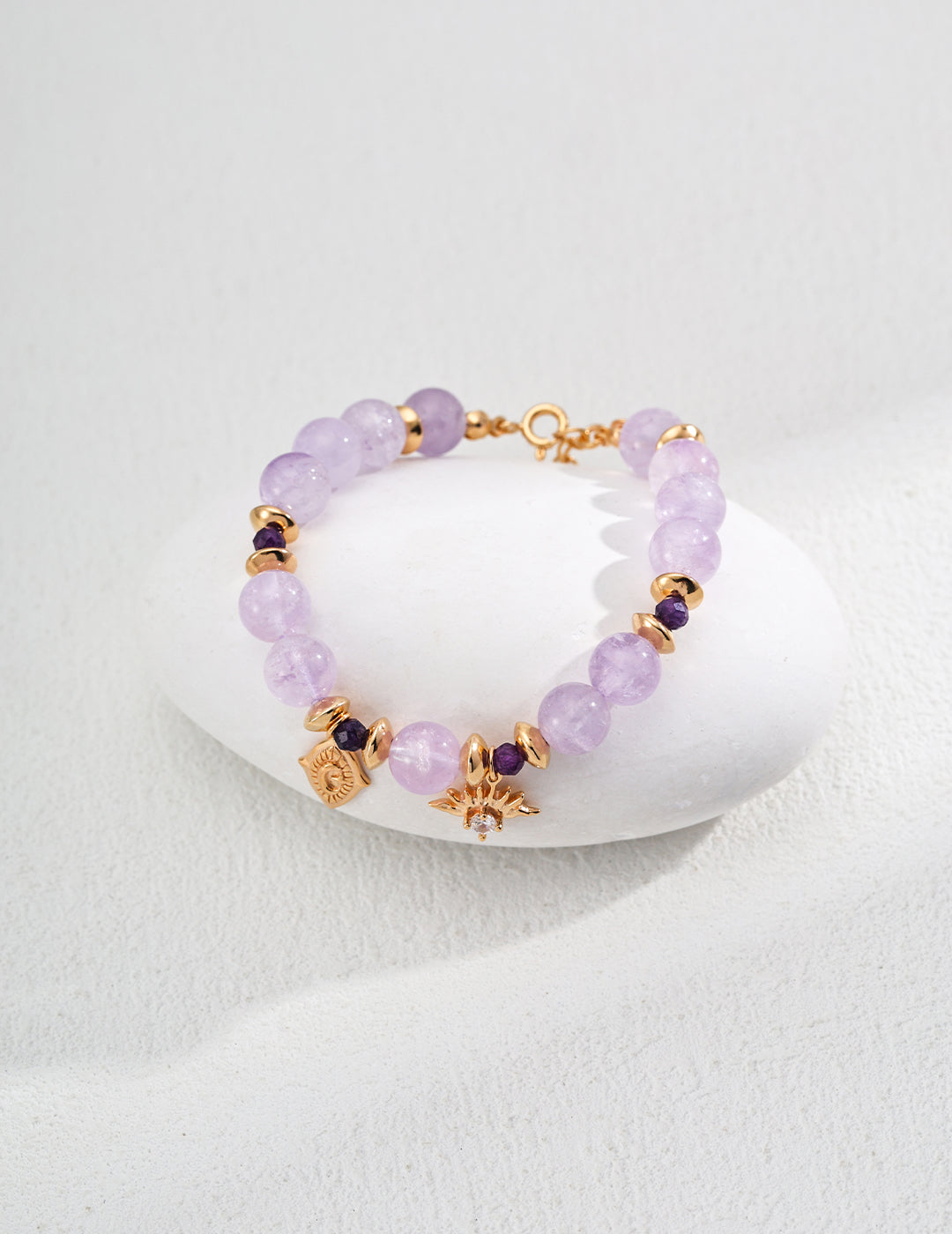 Natural Lavender Purple Amethyst Faceted Round Bead Zircon Bracelet