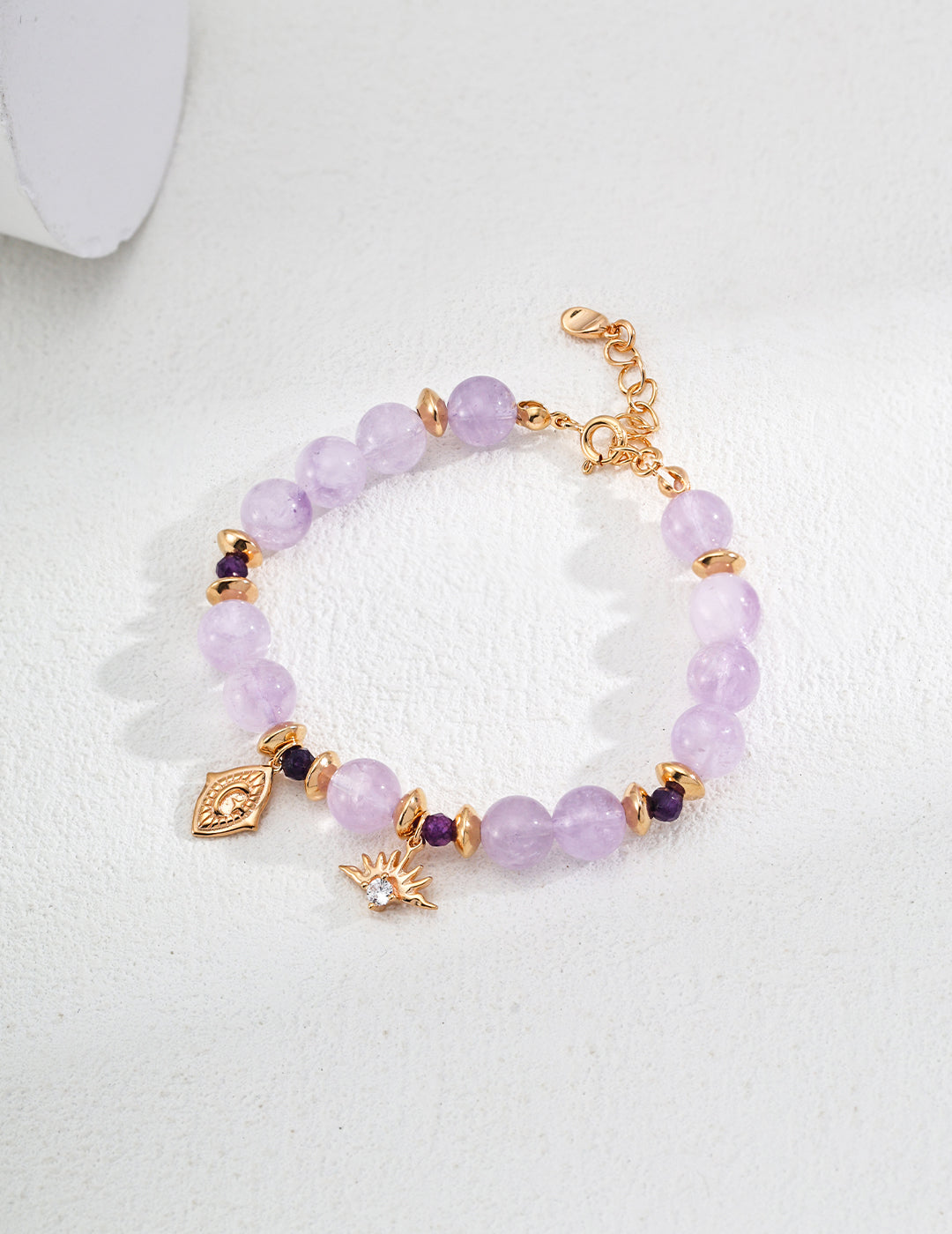 Natural Lavender Purple Amethyst Faceted Round Bead Zircon Bracelet